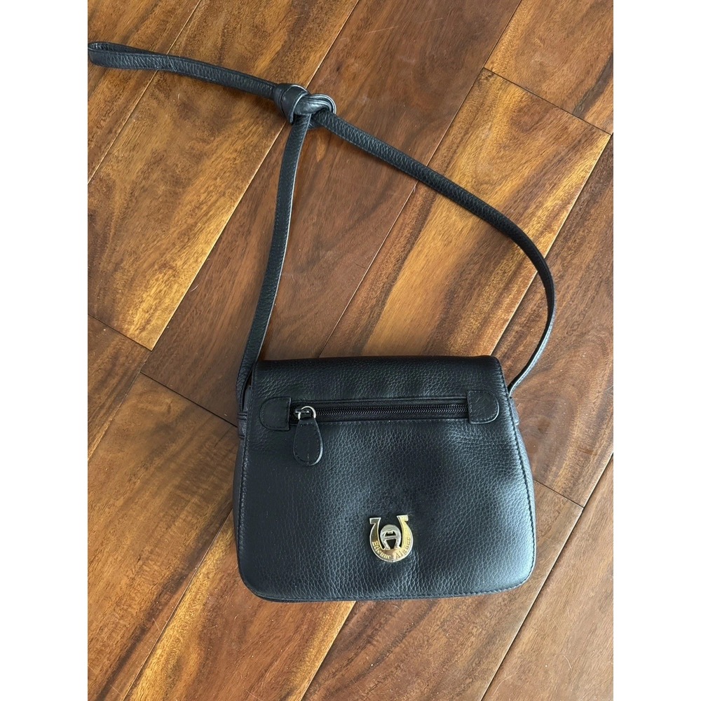 Etienne Aigner Crossbody Bag Women Small Black Excellent Leather Organizer Purse